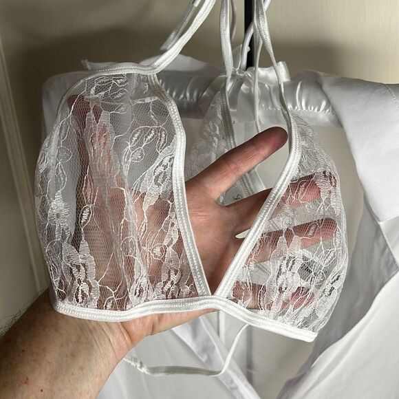 Dreamgirl Sheer Chiffon Robe Bra Panty Set White Size Large Nwt Valentines - Picture 4 of 5